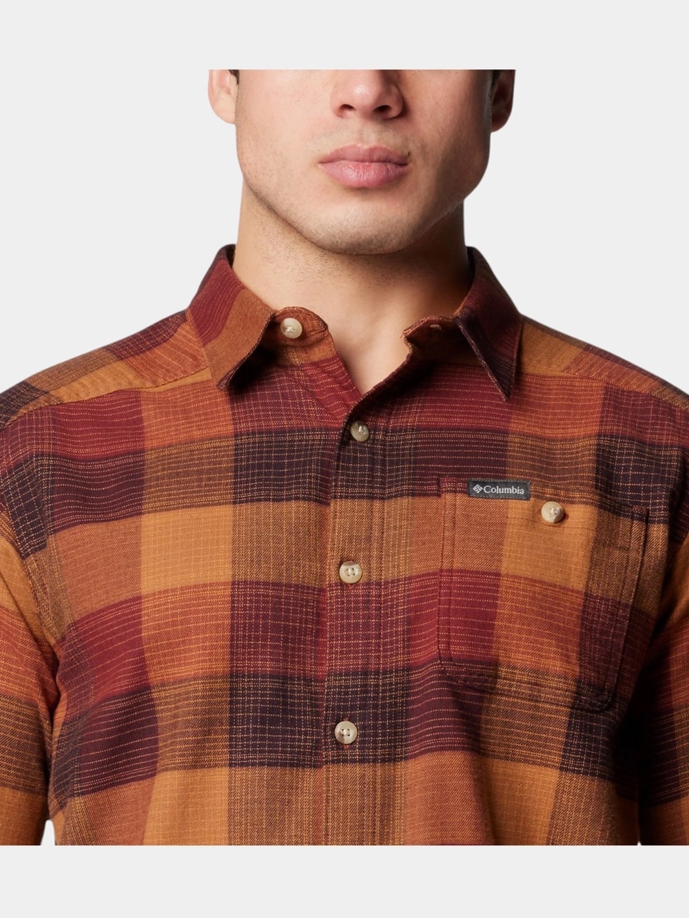 Columbia Cornell Woods Men's Flannel Long Sleeve Shirt Brown Tan Red Orange L